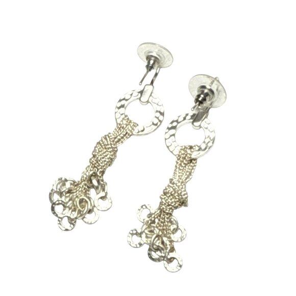 Sterling Silver Dangle Earrings Hammered Circle Knot Tassel Drop Jewelry - Picture 9 of 9